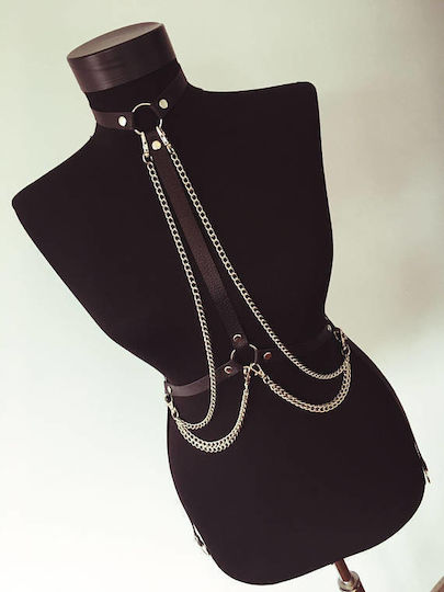 Ham Top Din Piele Pentru Femei Cu 2 Lanțuri Decorative Negru