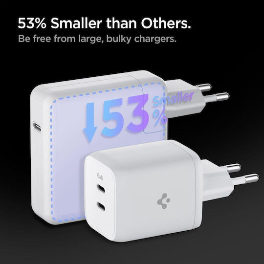 Spigen Încărcător Fără Cablu GaN cu 2 Porturi USB-C 65W Livrarea energiei Albς (PE2106EU)