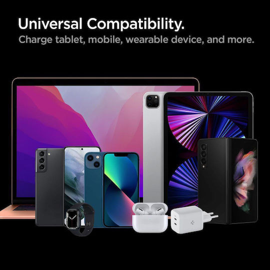 Spigen Încărcător Fără Cablu GaN cu 2 Porturi USB-C 65W Livrarea energiei Albς (PE2106EU)