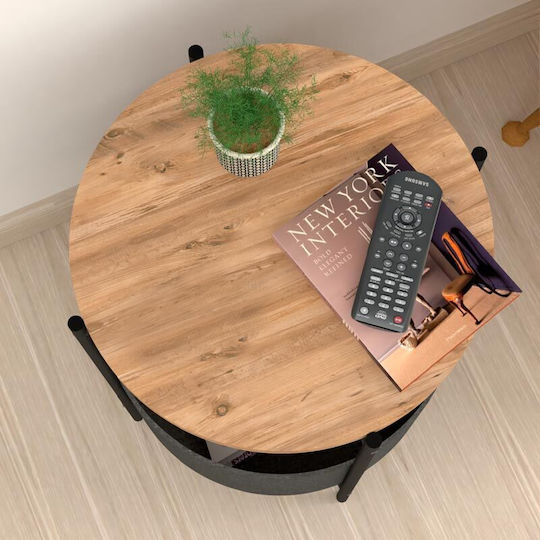 Round Side Coffee Table Kalid Wooden Pine Oak / Grey W43xL43xH60cm