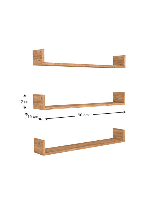 Shelves Wall Tyrion Pine / Oak 3pcs 90x15x12cm