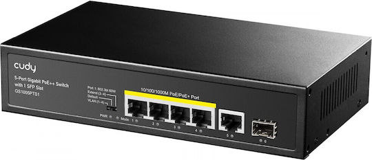 Cudy GS1005PTS1 Unmanaged L2 PoE+ Switch με 5 Θύρες Gigabit (1Gbps) Ethernet και 1 SFP Θύρα