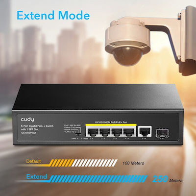 Cudy GS1005PTS1 Unmanaged L2 PoE+ Switch με 5 Θύρες Gigabit (1Gbps) Ethernet και 1 SFP Θύρα