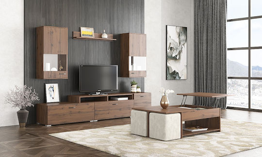 Wohnzimmer TV-Einheit N27 Walnut mit Vitrine L90xB45xH37cm
