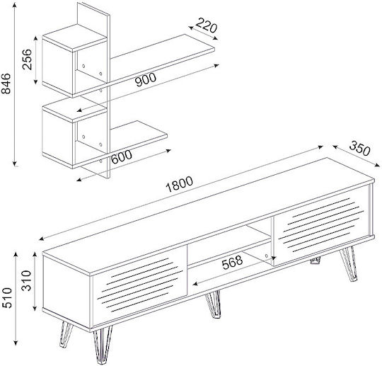 Salerno Living Room TV Unit Sapphire L180xW35xH51cm