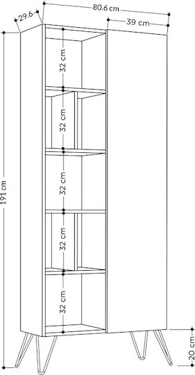 Библиотека Jedda Натурална Бук / Антрацит 80.6x29.6x191см