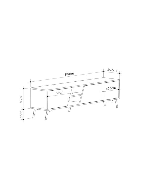 TV Stand Wooden Fiona White Gray M180xD35.6xH48cm