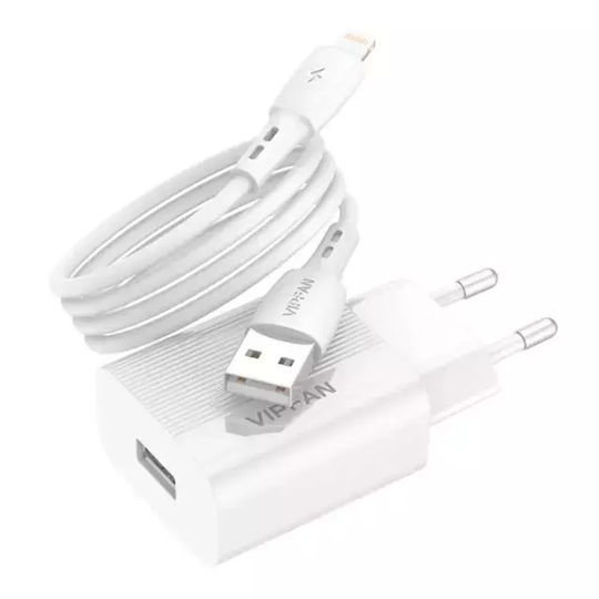 Vipfan Încărcător cu Port USB-A și Cablu Lightning Albς (E01)
