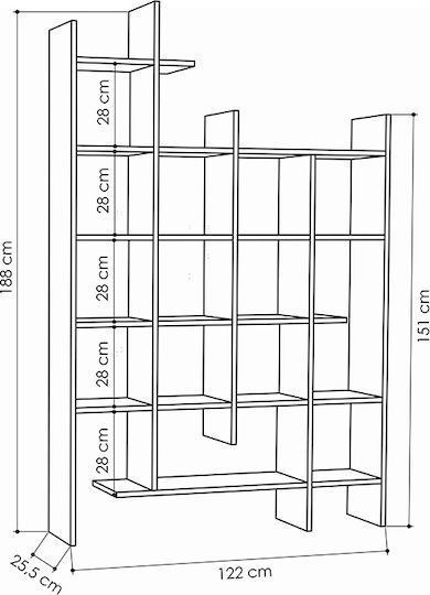 Βιβλιοθήκη Manco Λευκό 122x25.5x188εκ.
