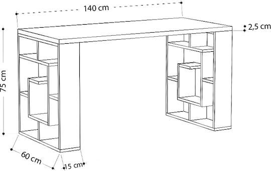 Birou Labirent Din Lemn Cu Birou Natural Din Fag / Alb 140x60x75 cm
