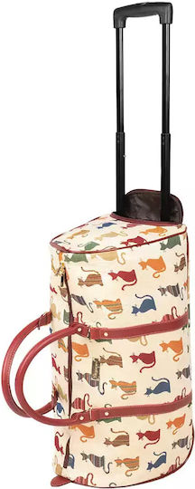 Signare Cheeky Cat Reisetasche Beige mit Rädern aus Künstliches Leder L58xB30xH31cm