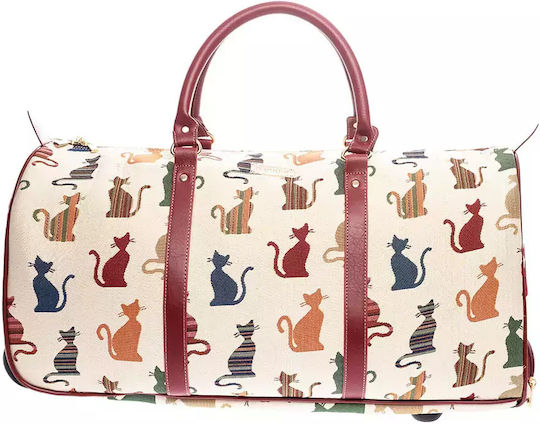 Signare Cheeky Cat Reisetasche Beige mit Rädern aus Künstliches Leder L58xB30xH31cm