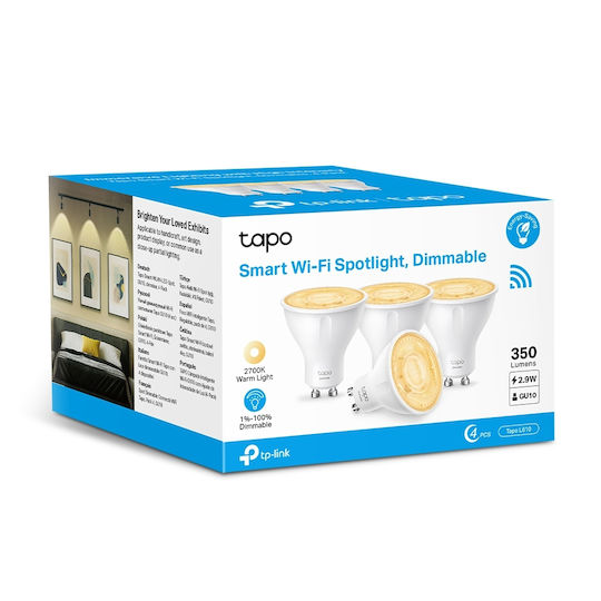 TP-LINK Smart Λάμπες v1 LED 2.9W για Ντουί GU10 Ρυθμιζόμενο Λευκό 350lm Dimmable 4τμχ