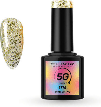 Elixir 5G Semi-Permanent Nail Polish 1274 Royal Yellow with Glitter 8ml 1pcs