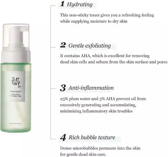 Beauty of Joseon Bubble Toner Green Plum+AHA Лосион за Почистване на Лице с Хидратиращо Действие 150 мл