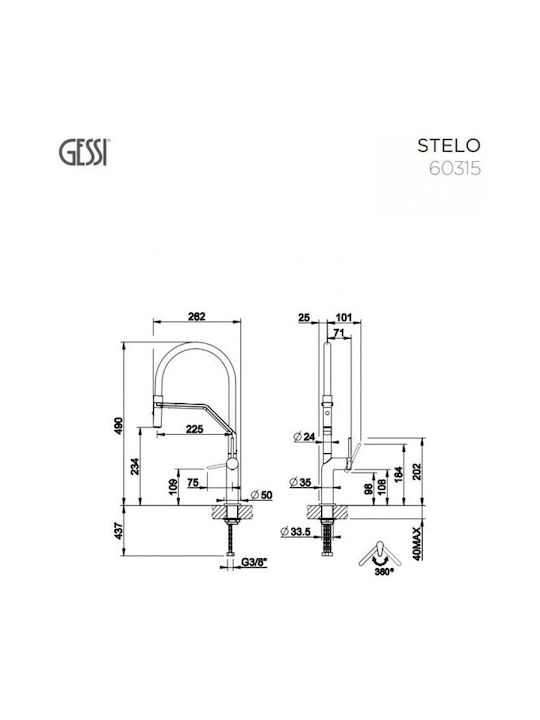 Gessi Stello Groß U-förmig Küchenarmatur Zähler Inox