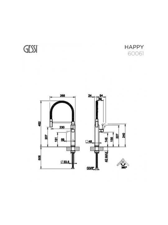 Gessi Happy Kitchen Faucet Counter Flexible Silver