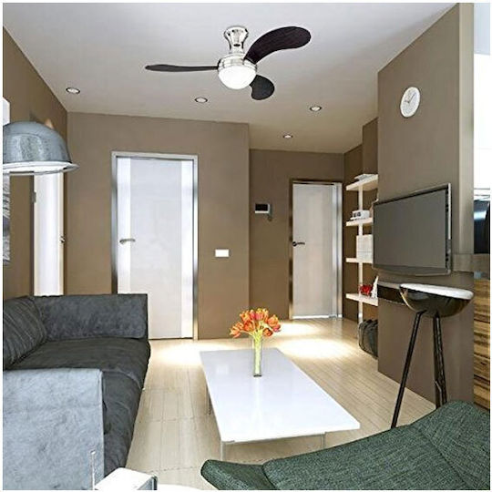 Primo PRCF-80285 Ceiling Fan 110cm with Light Fixture Brown / Silver