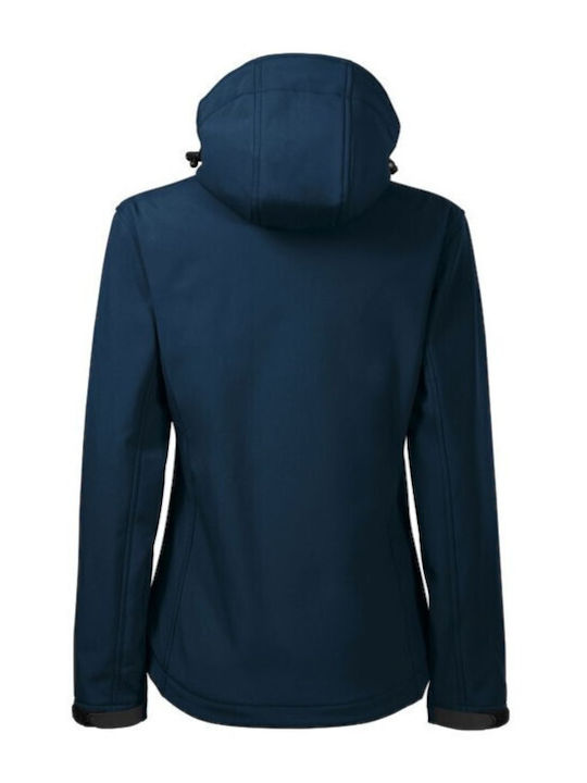 Malfini Women's Short Sports Softshell Jacket Waterproof and Windproof for Winter with Hood Navy Blue