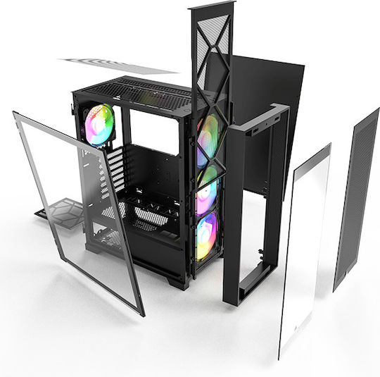 Montech AIR 1000 Premium Геймърско бюро Midi Tower Компютърна кутия със страничен прозорец и RGB осветление Черен