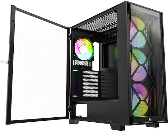 Montech AIR 1000 Premium Геймърско бюро Midi Tower Компютърна кутия със страничен прозорец и RGB осветление Черен