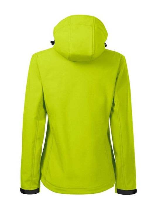 Malfini Women's Short Sports Softshell Jacket Waterproof and Windproof for Winter with Hood Green