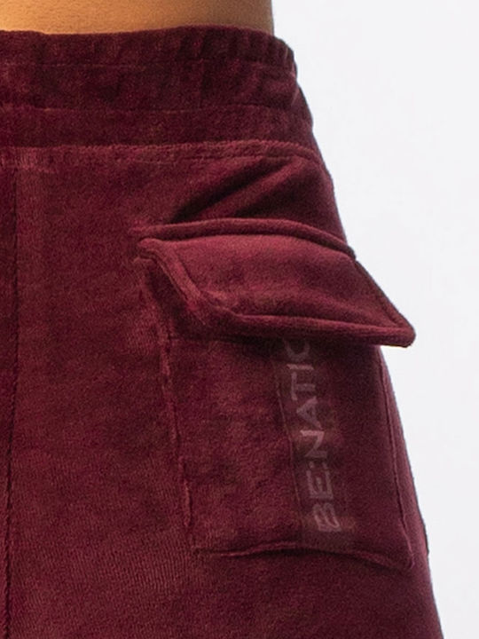 Talie înaltă Pantaloni de Trening Catifea Burgundy