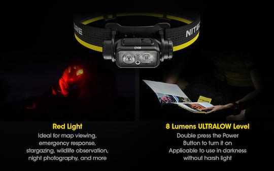 NiteCore Rechargeable Headlamp LED IP68 with Maximum Brightness 1400lm NU43 Yellow