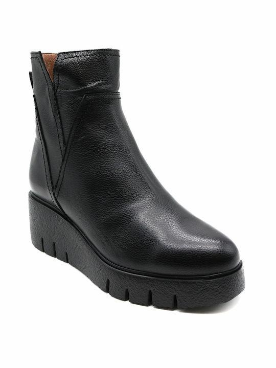 Wonders Women's Leather Platform Boots Black