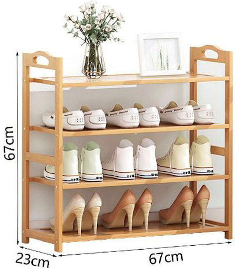 Bamboo Shoe Organizer with 3 Shelves Beige 67x23x67cm
