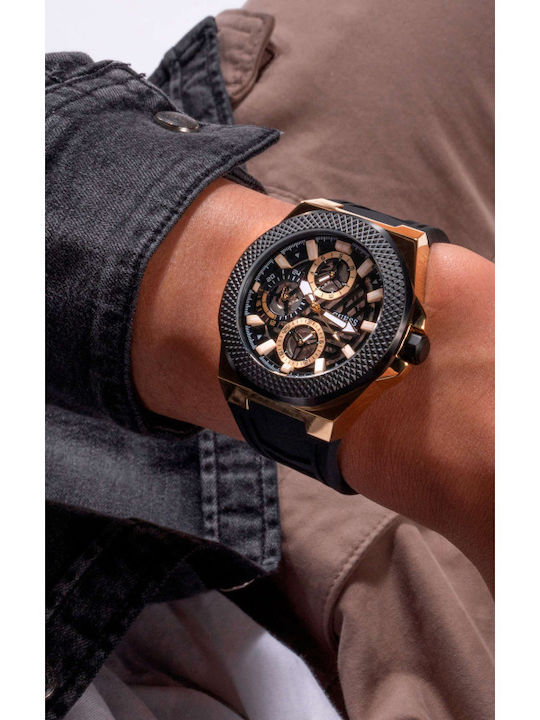 Guess Мъжки часовник 46mm с механизъм на батерия с черна кожена каишка