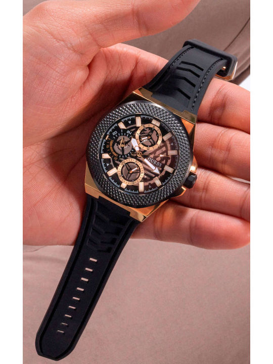 Guess Мъжки часовник 46mm с механизъм на батерия с черна кожена каишка