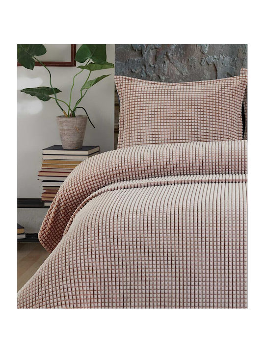Saray Home Σετ Κουβέρτα Βελουτέ Υπέρδιπλη 220x240εκ. Κεραμιδί