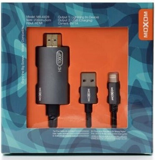 Moxom Cable HDMI male - Lightning male / USB-A male 2m Μαύρο