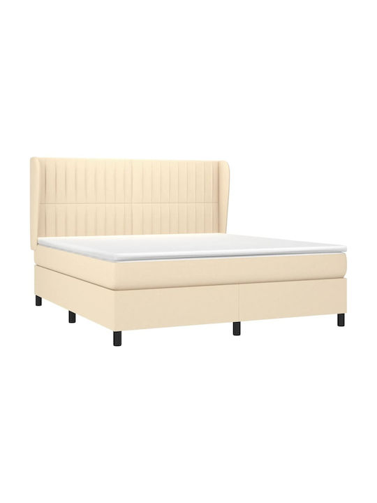 Легло Куинсайз Дървено Крем с Ламели & Матрак 160x200см
