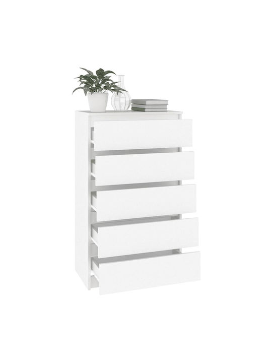 Wooden Bedroom Chest of Drawers With 5 Drawers White 60x36x103cm