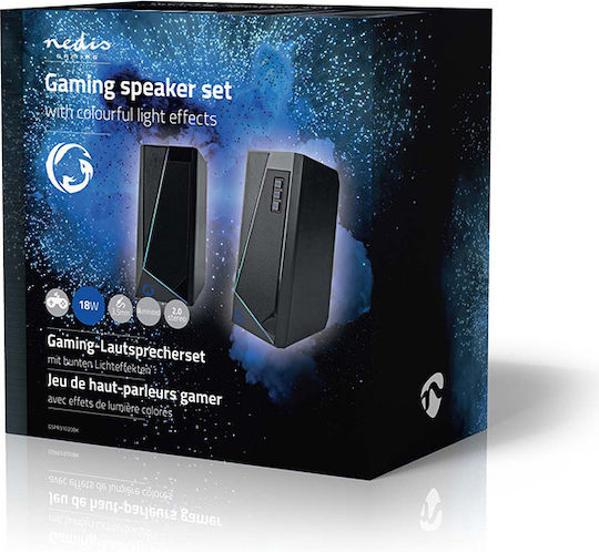Nedis Ηχεία Υπολογιστή 2.0 με RGB Φωτισμό και Ισχύ 18W σε Μαύρο Χρώμα