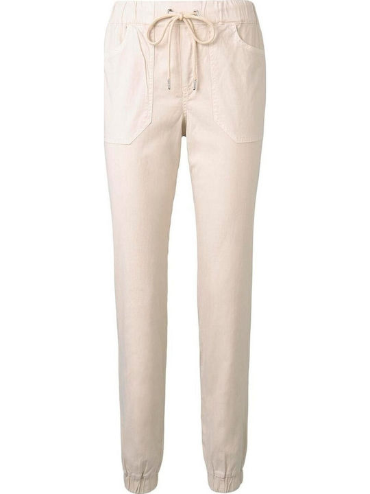 Damen Stoff Hose mit Gummizug Beige