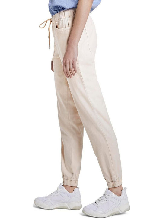 Damen Stoff Hose mit Gummizug Beige