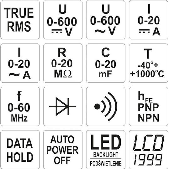 Yato Digital Multimeter True RMS with AC / DC / Resistance / Capacitance / Temperature Measurement YT-73083
