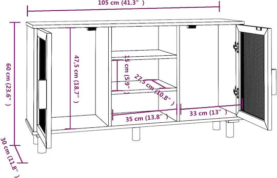 Μπουφές από Μασίφ Ξύλο Μπεζ 105x30x60cm