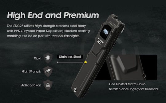 NiteCore Επαναφορτιζόμενος Φακός LED IP54 με Μέγιστη Φωτεινότητα 3000lm EDC27