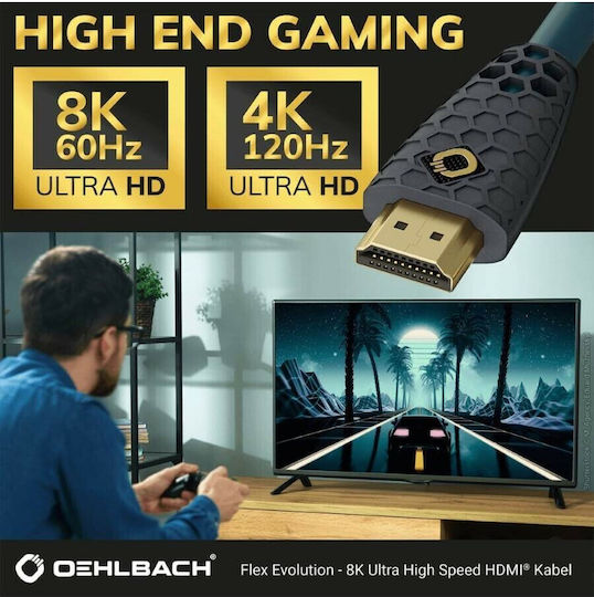 Oehlbach Flex Evolution HDMI 2.1 Ultra High Speed 48Gbps 4K 120Hz HDR VRR Kabel HDMI-Stecker - HDMI-Stecker 3m Schwarz