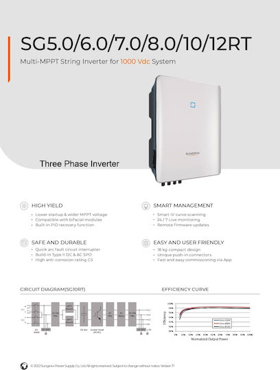 Sungrow SG6.0RT Inverter Ισχύος 6000W με Τάση Εισόδου 600V (Τριφασικό) 12-SUNG-SG6RT