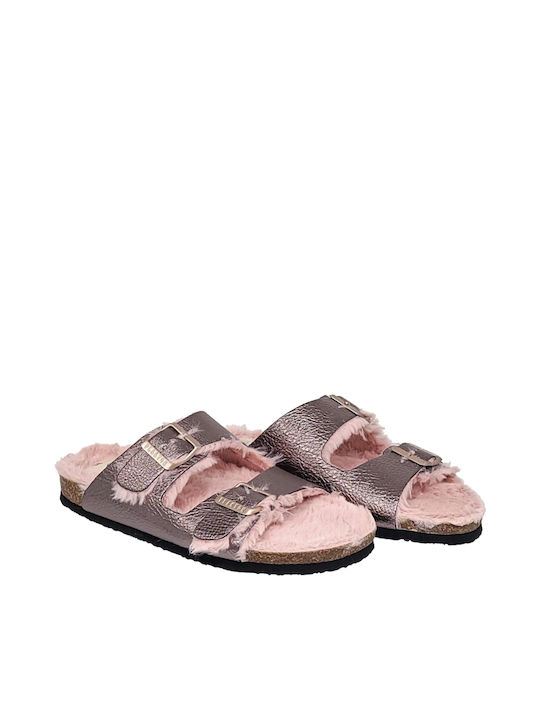 Plakton Leather Women's Flat Sandals Anatomic Grafito Rosa