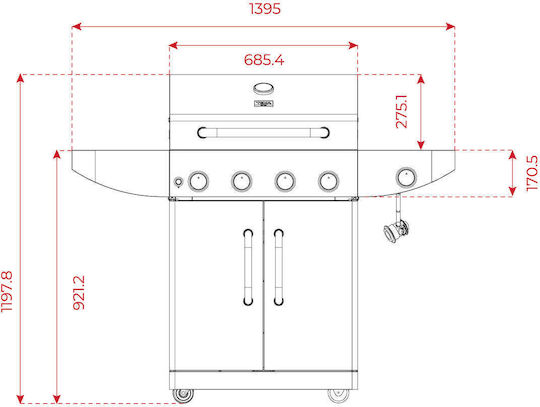 Teka Gourmet 4100 G Gasgrill Rost 44.5cmx65.5cmcm mit 2 cm 3.22kW und Seitenbrenner
