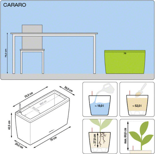Lechuza Cararo Premium Αυτοποτιζόμενη Γλάστρα Πλαστική Taupe 75x30x42.5εκ.