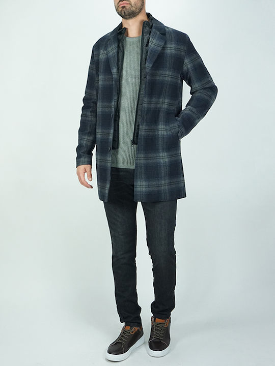 Herren Mantel Navy Blue Check