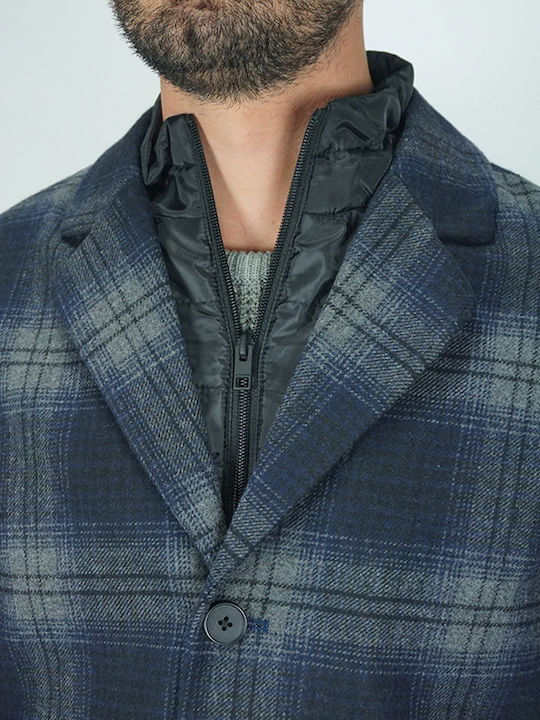 Herren Mantel Navy Blue Check