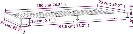 Canapea Pat Single Din Lemn Bej Cu Plăci Pentru Saltea 75x190cm